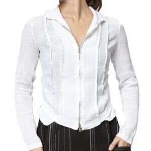 Inizio White Linen Zip Front Fitted Jacket Made in Italy M Coastal Beachy